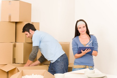Office equipment being carefully packed
