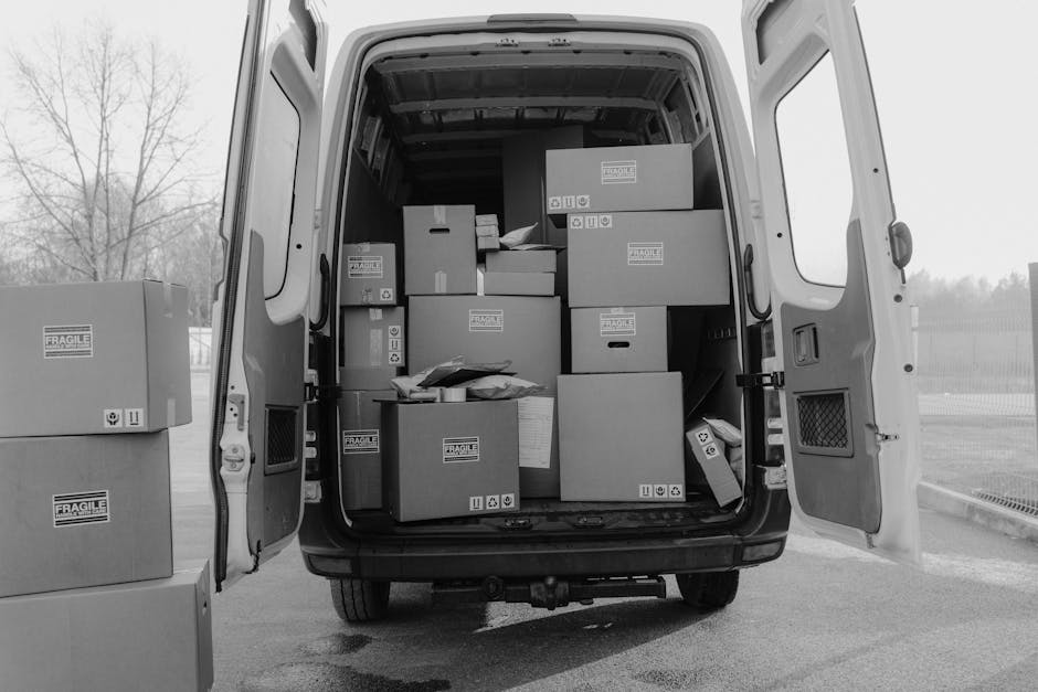 A large pile of discarded household items and packing materials, including cardboard boxes, plastic containers, and packaging debris, resting on dry, leafless tree branches and twigs in an outdoor are